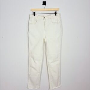 Anthropologie Pilcro White High Rise Cigarette Jeans Raw Hem Ankle Pants Size 29